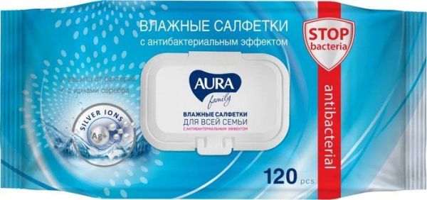 Изображение товара Салфетки влажные Аура для всей семьи с антибактериальным эффектом с клапаном 120шт Салфетки влажные Аура для всей семьи с антибактериальным эффектом с клапаном 120шт фотография