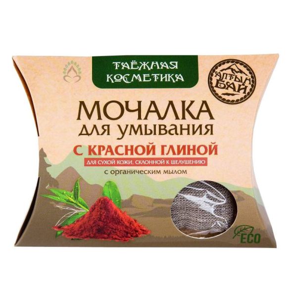 Изображение товара Мочалка Льняная для умывания с Красной глиной Алтынбай 60г Мочалка Льняная для умывания с Красной глиной Алтынбай 60г фотография