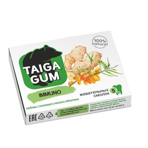 Изображение товара Смолка жевательная Taiga Gum Иммуно Алтайский нектар 5шт Смолка жевательная Taiga Gum Иммуно Алтайский нектар 5шт фотография